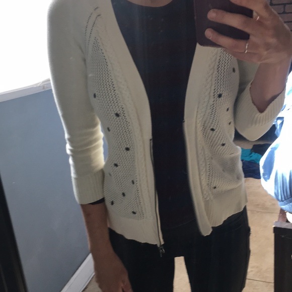AMERICAN EAGLE Cream Knit Eyelet 1/2 Zip Cardigan - Picture 8 of 8